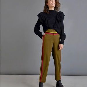 Payal Jain via Anthropologie Olive Green Stripe-Trim Tapered Pants